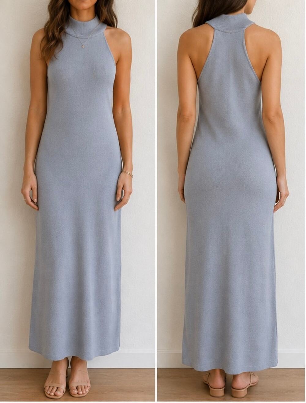 Robert Rodriguez Gray Ribbed Knit Mock Neck Maxi Dress Women’s Size S